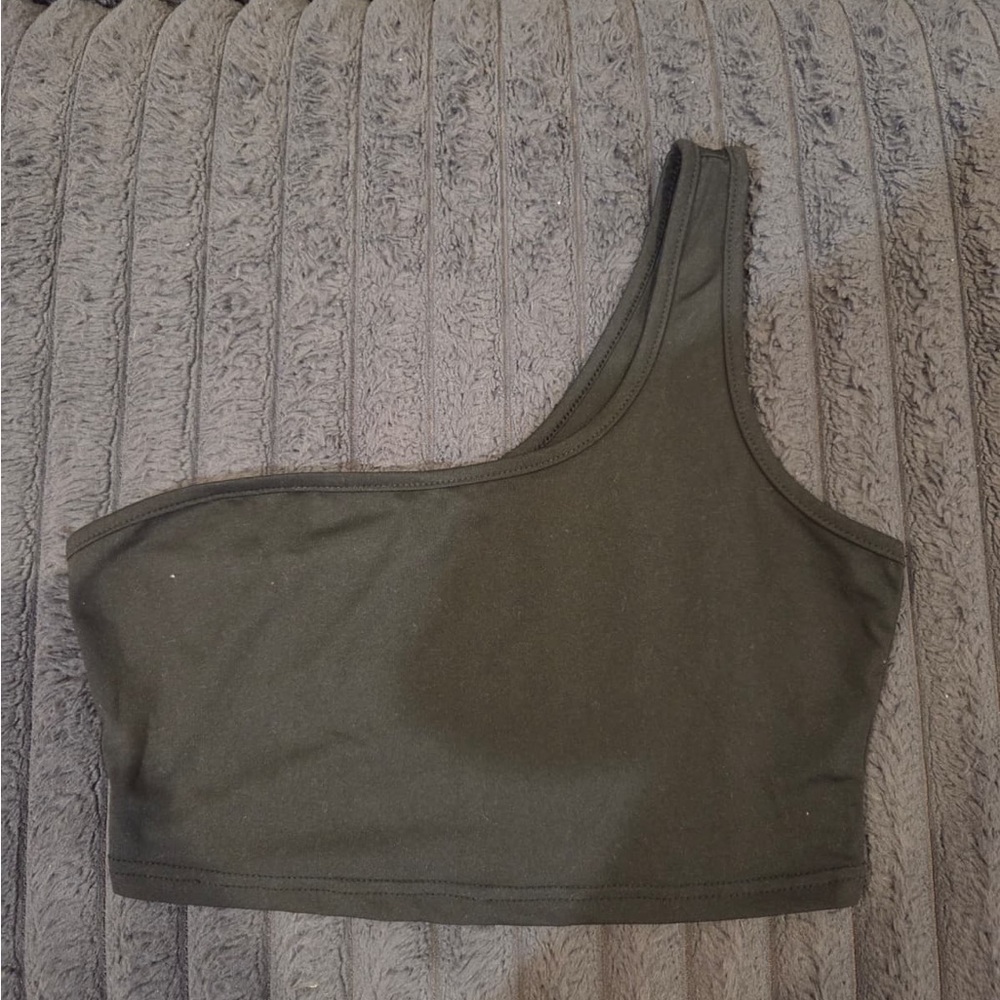 SHEIN One-Shoulder Dark Green Crop Top